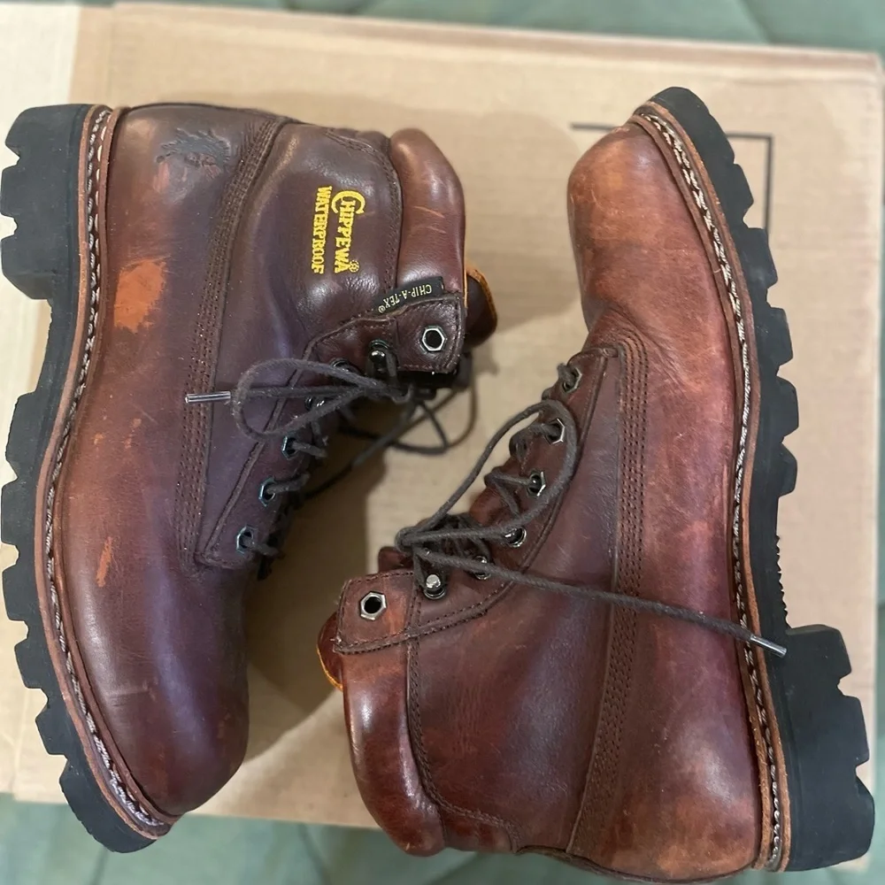 Chippewa Brown Leather Waterproof Work Boots